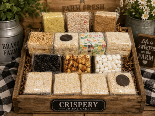 Crispery Crispy Cakes, marshmallow crispy treats available in fourteen flavors