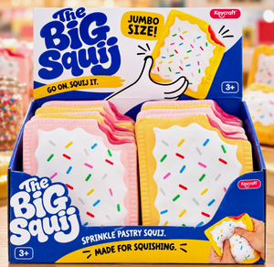 The Big Squij pop tart squishies in pink and tan, in their Keycraft display box