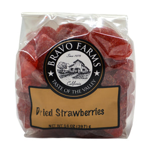 Sugared dried strawberries in a 14 oz Bravo Farms bag