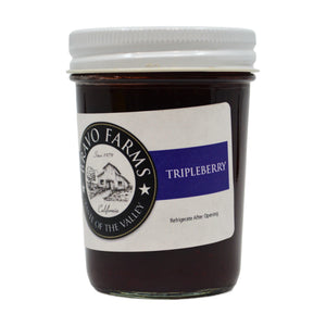 Triple Berry jam in a Bravo Farms jar