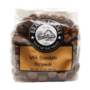 Milk chocolate caramels in a 14 oz Bravo Farms bag