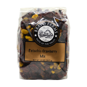 Pistachio cranberry mix in a 14 oz Bravo Farms bag