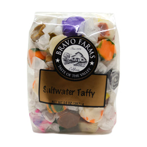 Wrapped salt water taffy in a 7 oz Bravo Farms bag