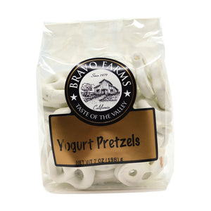White yogurt covered pretzels in a 7 oz Bravo Farms bag